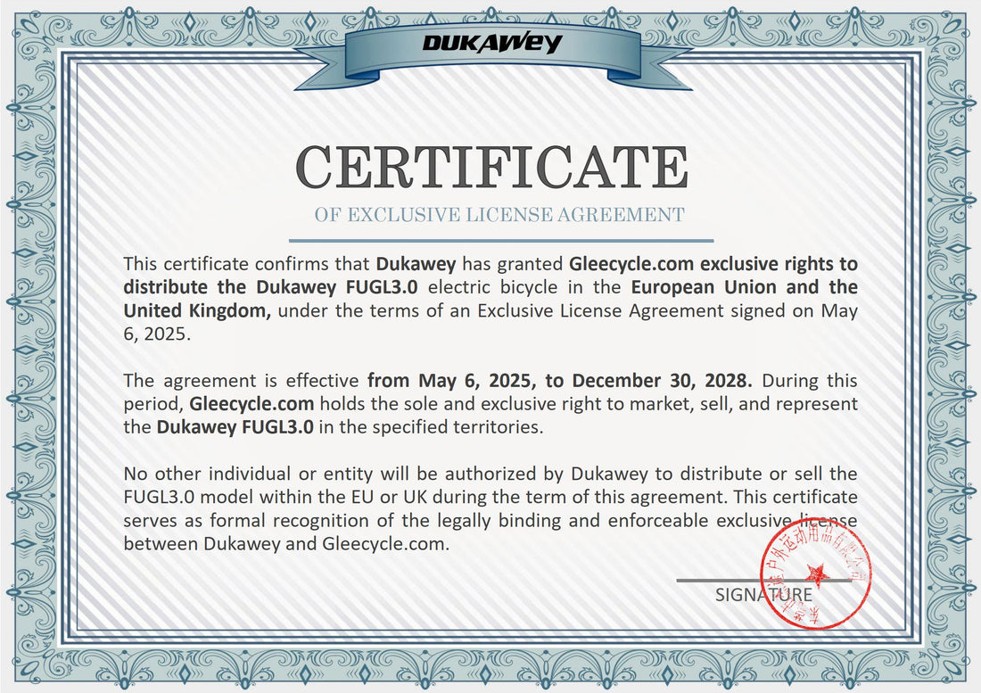 Exclusive Distribution Statement for Dukawey FUGL3.0 Electric Bike