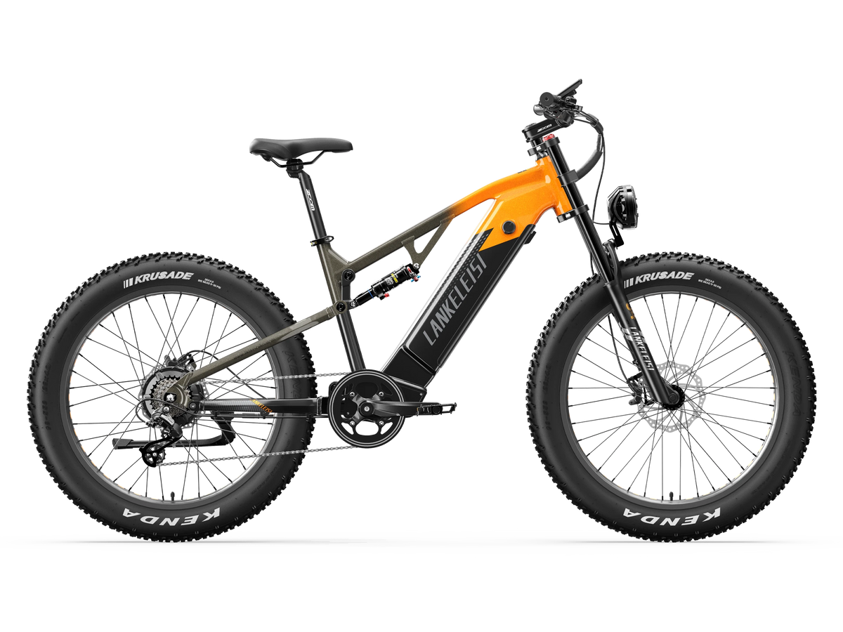 LANKELEISI RV800PLUS Black Orange fat tire electric mountain bike side view