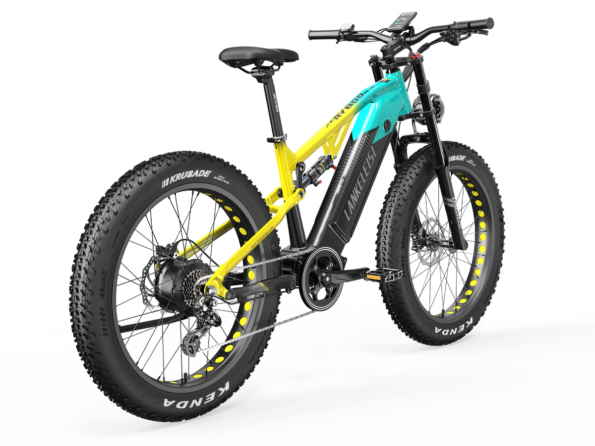 LANKELEISI RV800PLUS Green Yellow electric mountain bike with fat tires