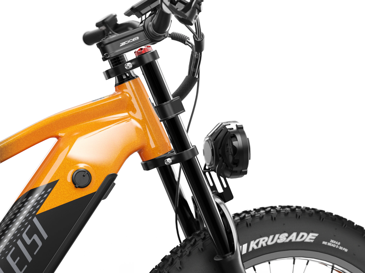 LANKELEISI RV800PLUS oil spring front fork and LED headlight close-up