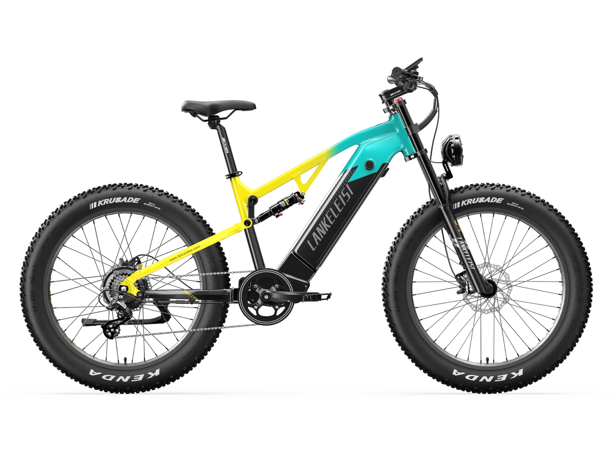 LANKELEISI RV800PLUS Green Yellow fat tire electric mountain bike side view