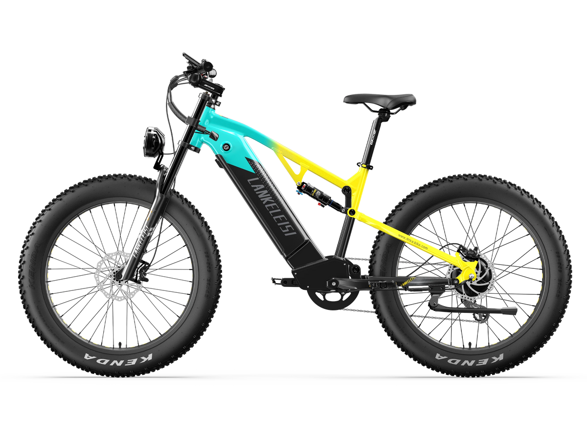 LANKELEISI RV800PLUS Green Yellow electric mountain bike side profile