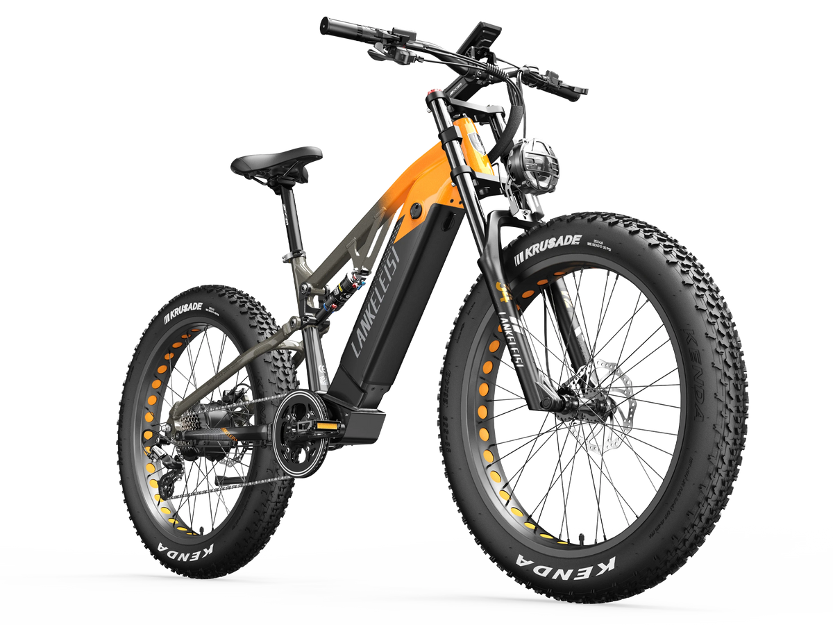 LANKELEISI RV800PLUS Black Orange electric mountain bike with 26x4.0 fat tires