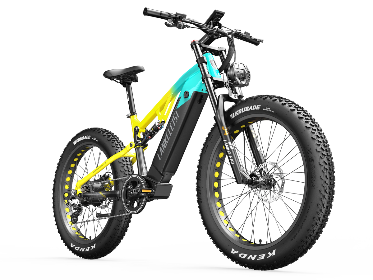 LANKELEISI RV800PLUS Green Yellow fat tire e-bike front three-quarter view