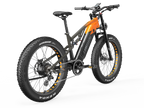 LANKELEISI RV800PLUS Black Orange full suspension e-bike rear three-quarter view