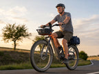 LANKELEISI KETT-8 orange fat tire e-bike with front basket on a sunset road